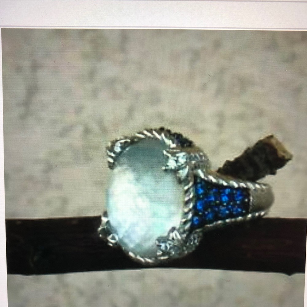 JUDITH RIPKA MONACO MOP DOUBLET W/SAPPHIRES RING - Picture 1 of 10